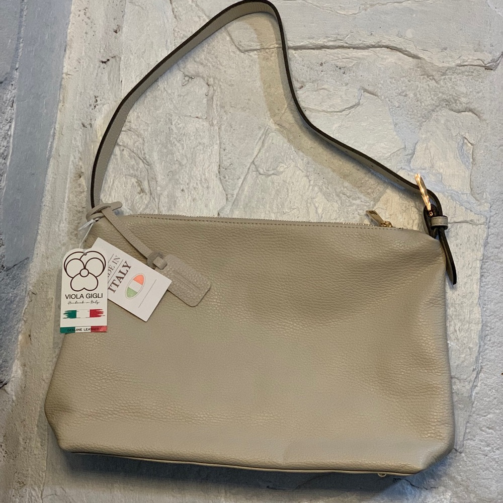 Viola Gigli Italian Genuine Leather Hobo Almond Bag